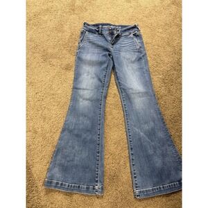 American Eagle Flare Jeans Women 4 Blue Excellent Stretch Boho Denim